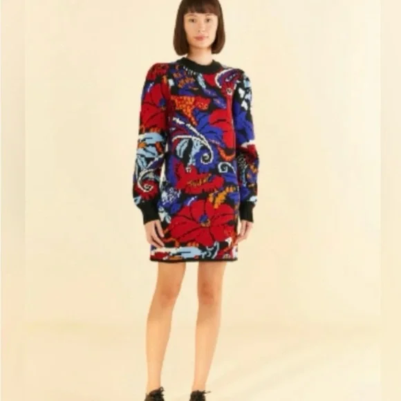 FARM Rio Colorful Floral Macaw Sweater Dress - Picture 4 of 12